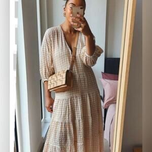 Zara Voluminous Orange Gingham Plaid Maxi Dress. Blogger fave.